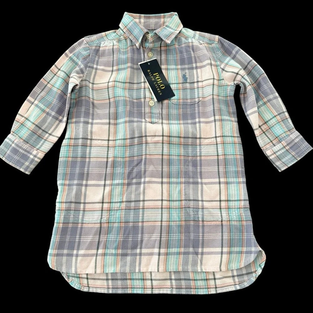 NWT Polo Ralph Lauren Toddler Girls 2/2T Plaid Popover Shirt Dress School‎ New